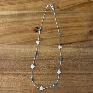 Liquid Silver Pink Conch and Blue Turquoise Necklace
